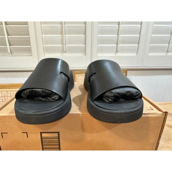 Fitflop F-Mode Raw-Edge Leather Flatform H-Bar Slide Size 7  Cushioned Comfy - Picture 6 of 9